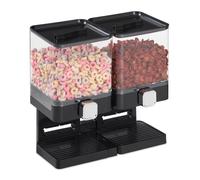 Relaxdays Distributeur de céréales Double, Rangement pour muesli, cornflakes, Fruits secs, Bonbons, Riz, Plastique, Noir