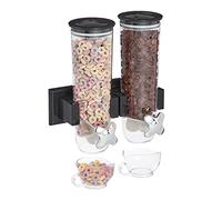Relaxdays Distributeur de céréales double, montage mural, muesli, noir | cornflakes, fruits secs, bonbons, riz, plastique