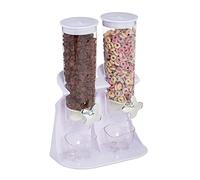 relaxdays Distributeur de céréales Double, Rangement pour muesli, cornflakes, Fruits secs, Bonbons, Plastique, Blanc