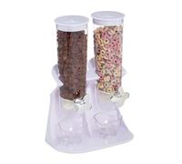 Relaxdays Distributeur de céréales double, rangement pour muesli, cornflakes, fruits secs, bonbons, plastique, blanc