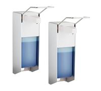 Relaxdays Distributeur de Gel désinfectant, Lot de 2, 1000 ML, Aussi pour Savon Liquide, Montage Mural, argenté - Blanc