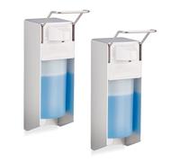 Relaxdays Distributeur de Gel désinfectant, Lot de 2, 500 ML, Aussi pour Savon Liquide, Montage Mural, argenté/Blanc