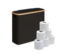 Relaxdays Distributeur de Papier Toilette, 12 Rouleaux, H x L x P : 38 x 43 x 17 cm, Tissu, Bambou, Panier Noir