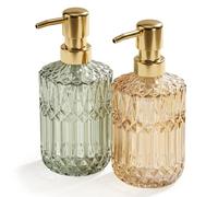 Relaxdays Distributeur de Savon/Gel, Lot de 2, 400 ML, doré/Vert | verre rechargeable, sdb & cuisine