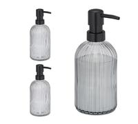 Relaxdays Distributeur de Savon, Lot de 3, Porte-Savon Liquide, Rechargeable, 400 ML, Verre et Plastique, Noir