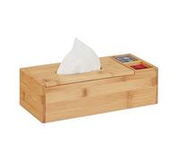 Relaxdays Distributeur de Mouchoir avec Couvercle, Salle de Bain, 2 Compartiments, Bambou, 9 x 30,5 x 14,5 cm, Naturel