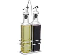 Relaxdays Set huile et vinaigre, 2 bouteilles de 500 ml avec support en fer, HLP : env. 34 x 13,5 x 7,5 cm, transparent