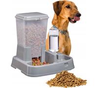Relaxdays Distributeur d’Eau et de croquettes, Duo Automatique pour Chiens & Chats, Bouteille, 4 L, Plastique, Gris