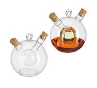 Relaxdays distributeur d'huile et de vinaigre 2 en 1, lot de 2, bouteille en verre avec bouchons en liège, capacité 375/50 ml, transparent