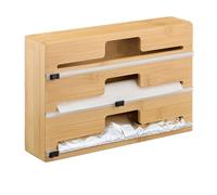 Relaxdays Distributeur Film Alimentaire et Aluminium, pour 3 Rouleaux, pour tiroir, Bambou, 21,5 x 33,5 x 8 cm, Nature