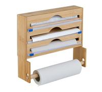 Relaxdays Distributeur Papier Aluminium et Film Alimentaire, Porte-Rouleaux Mural, Bambou, HxLxP 31 x 36 x 10 cm, Nature