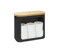 Relaxdays Distributeur Papier Toilette, 12 Rouleaux, H x L x P : 36 x 43 x 17 cm, Tissu, Bambou, Noir