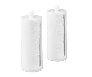 Relaxdays Distributeur rond coton démaquillant, Boite coton, Range coton, Organiseur couvercle Set de 2, 20x7 cm, blanc