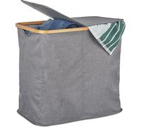 relaxdays Double panier à linge avec couvercle gris