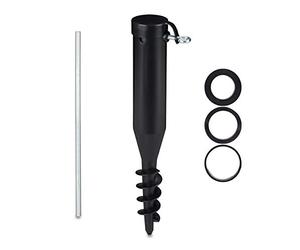 Relaxdays Douille de sol en lot de 2, pied de parasol à visser, adaptateurs 40-52 mm, plastique, vis de terre, noir