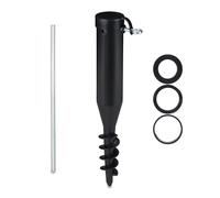 Relaxdays Douille de sol en lot de 2, pied de parasol à visser, adaptateurs 40-52 mm, plastique, vis de terre, noir