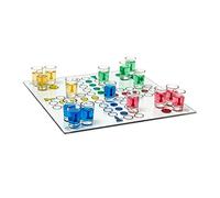 Relaxdays Drinking Jeu de Ludo, Jeu de société pour adultes, 1 plateau de jeu, 2 dés & 16 verres à liqueur, Jeu à boire divertissant, multicolore
