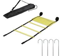 relaxdays Echelle, 6 m, 12 Barres, Accessoire d’entraînement de Football, avec Sac et piquets, Noir/Jaune Adulte Unisexe, 1 élément