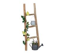 Relaxdays Echelle décorative en bois 90 cm jardin 3 barres châtaignier artisanal pour habits et serviettes nature