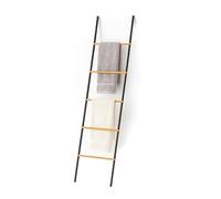 Relaxdays Échelle Porte-Serviettes, 5 Barres spacieuses, Fer et Bambou, H x L x P : 164 x 45 x 2 cm, Noir et Nature