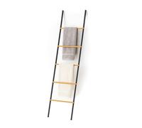 Relaxdays Échelle Porte-Serviettes, 5 Barres spacieuses, Fer et Bambou, H x L x P : 164 x 45 x 2 cm, Noir et Nature