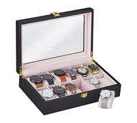 Relaxdays Écrin 12 Montres, vitrine Verre, Coussinet Velours, HLP: 8,5 x 31,5 x 21 cm Boite Montres-Bracelet, Noir-Rose