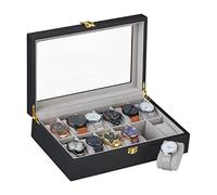 Relaxdays écrin Montres 12 boîtiers vitre Coussins à Montres Velours HxLxP : 8,5x31,5x21cm, boîtier Montres, Noir Gris
