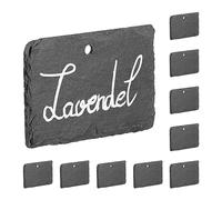 Relaxdays Écriteaux en Ardoise, Lot de 10, Petites pancartes à accrocher, pour Le Jardin, étiquettes, Anthracite
