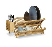 Relaxdays Égouttoir à vaisselle CROSS pliable – bambou, panier à couverts, 24×46×28 cm, nature