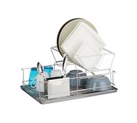 Relaxdays 10020383 Egouttoir à vaisselle avec porte couverts en inox cuisine récupérateur eau HxlxP: 23,5 x 48 x 32 cm- argenté