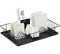 relaxdays égouttoir, Panier à Couverts et bac de séchage, Support à Vaisselle de Cuisine, Plastique, métal, Noir