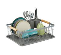 Relaxdays égouttoir, Panier à Couverts et bac de séchage, Support à Vaisselle de Cuisine, Plastique, métal, Gris