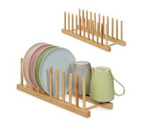 Relaxdays Égouttoir pour la Vaisselle, en Lot de 2, accueillant 10 Assiettes ou couvercles, chacun, Bambou, Nature