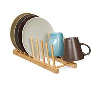 Relaxdays Égouttoir, Lot de 2, pour 8 Assiettes, Planches à découpées, Support à couvercles, Range-Planche en Bambou, Nature