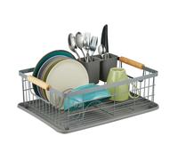 Relaxdays égouttoir, Panier à Couverts et bac de séchage, Support à Vaisselle de Cuisine, Plastique, métal, Gris