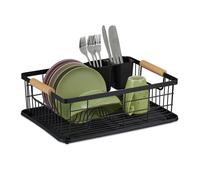 Relaxdays égouttoir, panier à couverts et bac de séchage, support à vaisselle de cuisine, plastique, métal, noir
