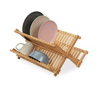 Relaxdays Égouttoir Pliable, pour Votre Vaisselle (Assiettes, Tasses, Bols), 2 Niveaux, en Bambou, Nature