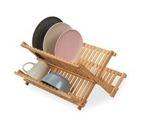 Relaxdays Égouttoir Pliable, pour Votre Vaisselle (Assiettes, Tasses, Bols), 2 Niveaux, en Bambou, Nature