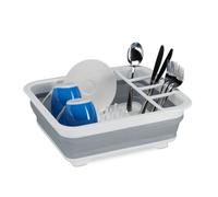 Relaxdays Égouttoir pliable, vaisselle porte-couverts pliant, évier cuisine, camping plastique silicone, blanc gris