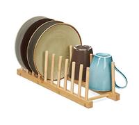 Relaxdays Égouttoir, pour 10 Assiettes, Planches à découpées, Support à couvercles, Vaisselle, Range-Planche en Bambou
