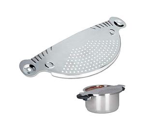Relaxdays Égouttoir pour casserole en inox à clipser ustensile de cuisine passoire Hxl: 32,5 x 13 cm métal, argenté