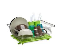 Relaxdays Égouttoir vert, en acier inoxydable, avec bac en plastique, porte-couverts, égouttoir, h x l x p : 15,5 x 40 x 30 cm, vert/argenté