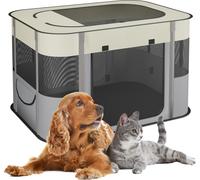 Relaxdays Parc pour Chiot Pliable, H x l x P : 60 x 90 x 68 cm, intérieur et extérieur, Parc Portable pour Chien, Tissu Oxford, Multicolore, XL
