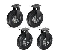 Relaxdays Ensemble 2X roulettes Fixes + 2X pivotantes, pneus gonflables 3.00-4, Charge 120 kg, Noir/Argent