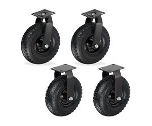 Relaxdays Ensemble 2X roulettes Fixes + 2X pivotantes, Roues pneumatiques 3.00-4, Plaque Transport 120 kg, Noir