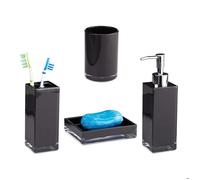 Relaxdays Ensemble 4 pièces accessoires salle de bain, moderne : gobelet, porte-brosse, distributeur & porte-savon, noir