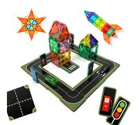 Relaxdays Ensemble 72 pcs Blocs magnétiques, Routes, Voitures & Panneaux, Jouet éducatif dès 3 Ans, ABS Noir