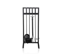 Relaxdays Ensemble d'accessoires de cheminée, 5 pièces, tisonnier, pelle à cendres, balai, pince et support, fer, noir