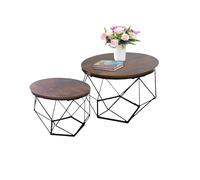 Relaxdays, Ensemble de 2 Tables d’appoint, Aspect Bois et métal, Design Industriel, Tables Rondes, Salon, Marron/Noir