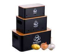 Relaxdays, Ensemble de 3 boîtes de Rangement, Pommes de Terre, oignons, ail, boîte de Conservation Cuisine, métal, Noir